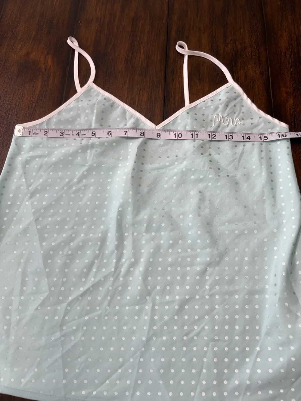 KATE SPADE Women’s Aqua Polka Dot “Mrs.” Pajama Set Cami & Shorts Size Small